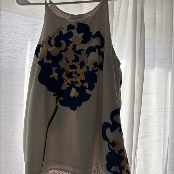 Anthropologie Cream and White Sleeveless Tank Top with Floral Design - Picture 1 of 5